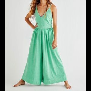 FREE PEOPLE LUNA EXTREME FLARE WIDE LEG ONE PIECE COTTON JUMPSUIT M NEW